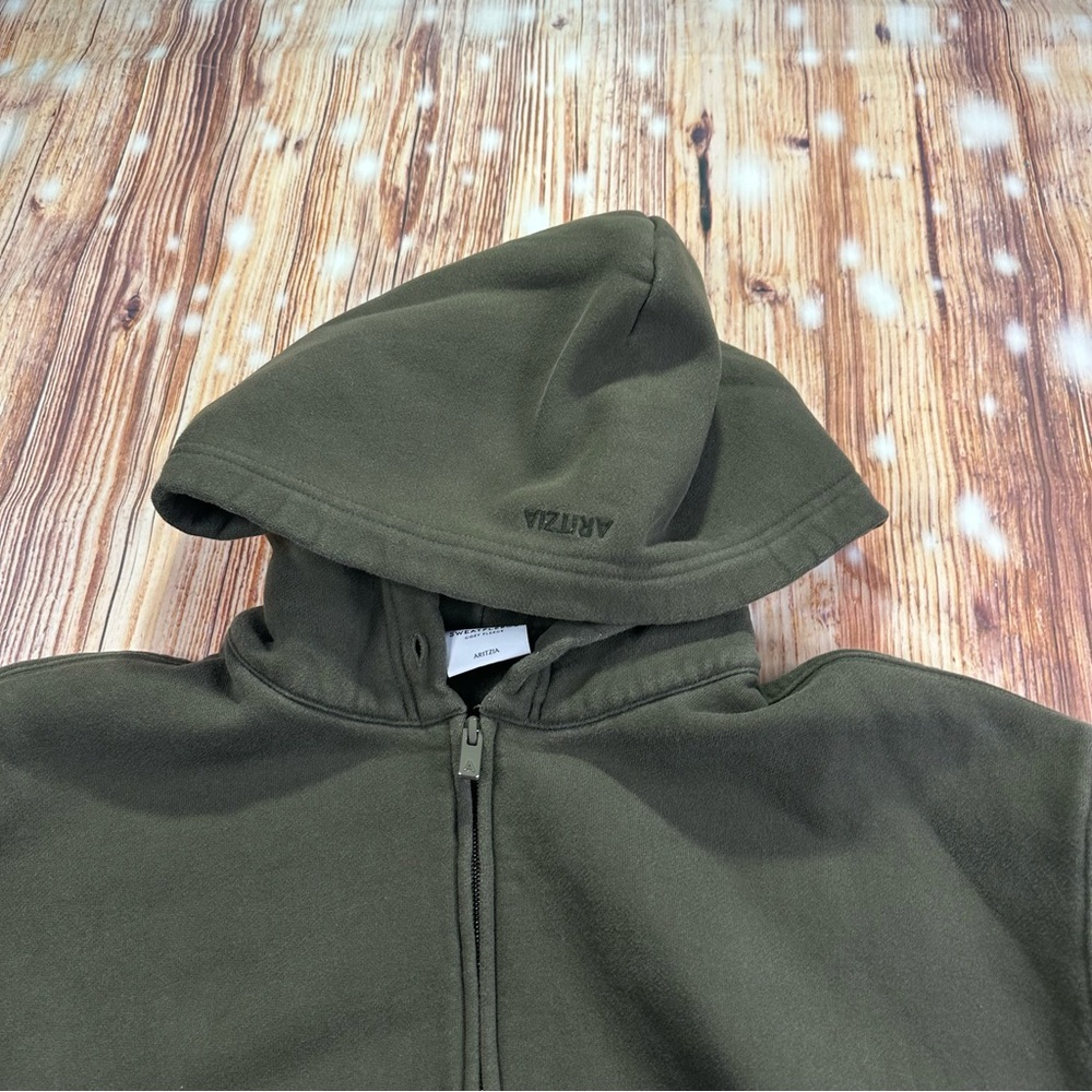 ARITZIA BOYFRIEND FIT SWEATFLEECE COZY FLEECE HOODIE OLIVE GREEN SIZE SMALL - Picture 16 of 16